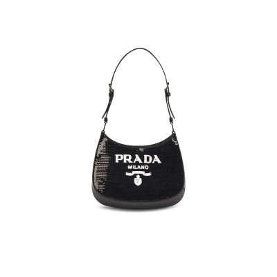 PRADA CLEO SEQUIN-EMBELLISHED LEATHER SHOULDER BAG 1BC169 (22*18.5*4.5cm)  PRADA CLEO SEQUIN-EMBELLISHED LEATHER SHOULDER BAG 1BC169 (22*18.5*4.5cm)